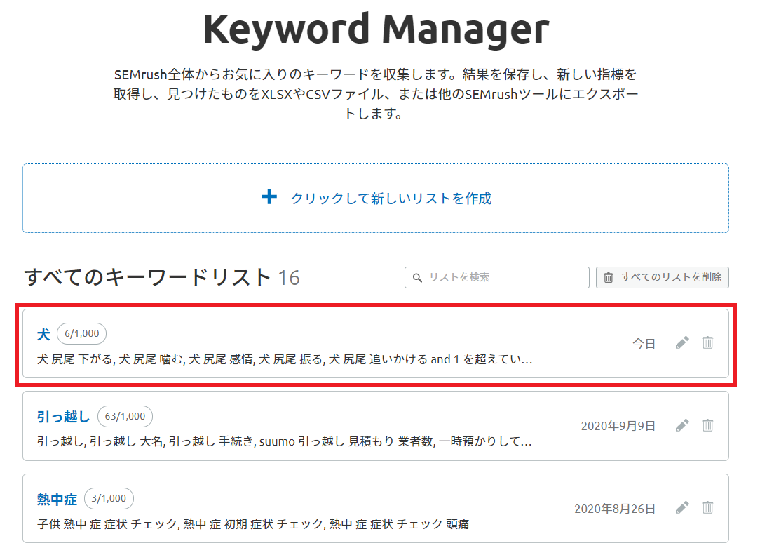 SEMrush Keyword Manager